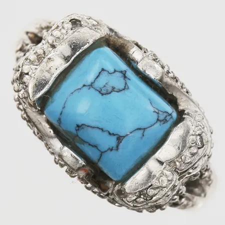 Ring med turkos stl: 17½, bredd 4mm, 925/1000 Silver.  Vikt: 9,5 g