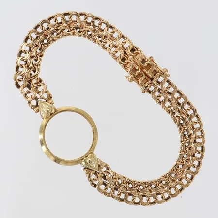 Boett och länk till damur dubbelradig bismarck längd 18,5cm bredd 8,3mm Ø19,5mm glas 18K.  Vikt: 16,4 g