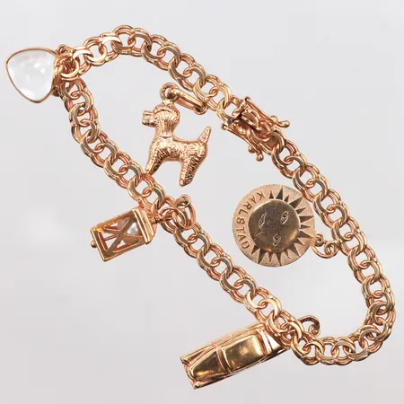 Armband Bismarck med berlocker, längd:17cm, bredd:4mm, 18K. Vikt: 14,3 g
