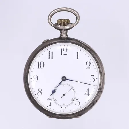 Fickur IWC Ø54mm, boett och innerboett silver 900/1000, ej funktionstestad, slitage, graverad innerboett