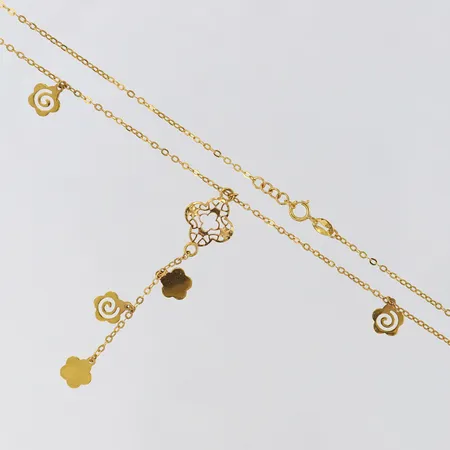 Collier med integrerade hängen blommor justerbar längd 46-47cm, bredd 1,6mm, längd av hängande del 5cm, 21K Vi på auktion i Kista hos Pantbanken Sverige