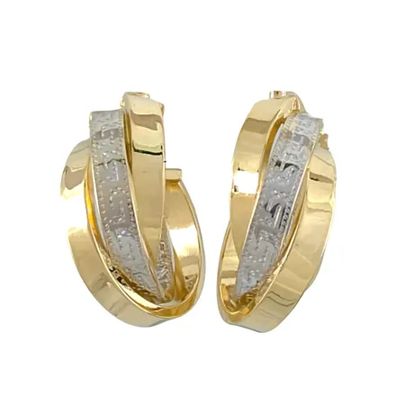 Örhängen Creoler i 14K guld, tvåfärgad modell, storlek 17x23 mm, tjocklek 9 mm, några små intryckningar / ojämnheter på yttre kanten Vikt: 3,4 g