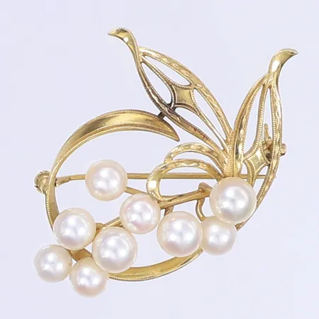 Brosch med pärlor 46x31mm 18K Bruttovikt: 6,7g Vikt: 6,7 g