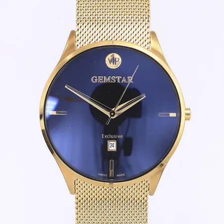 Herrur Gemstar VIP Exclusive Ø43mm, quartz, datum, stål, meshlänk stål, går ej troligen batteribyte