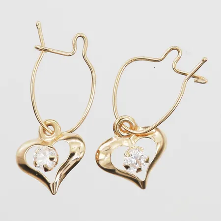 Ett par örhängen med vita stenar, ca 10x10mm, 18K guld.  Vikt: 0,6 g
