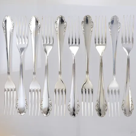 10 Gafflar, modell Haga, längd 18,5cm, nyskick, 830/1000 silver Vikt: 393,6 g