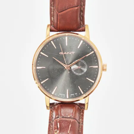 Herrur Gant quartz Ø42mm ref: W1084 stål med brunt läderband batteribyte krävs slitage/fläckar på läderband inga tillbehör