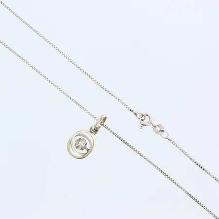 Kedja Venezia längd: 43,5cm, Balestra, bredd: 1mm, hänge med vit sten, vitguld, 18K Vikt: 3,8 g