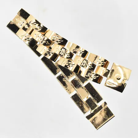 Armband halvstel modell längd 18cm, bredd 18mm, ihålig, 17K. Vikt: 21,9 g
