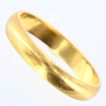 Ring slät stl: 18½, bredd: 3,5mm, repor, ostämplad 18K Vikt: 3,4 g
