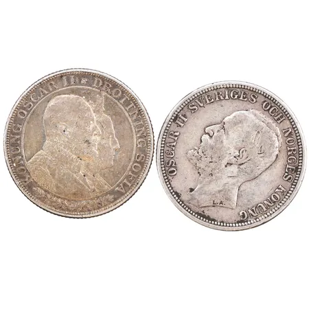 Cirkulationsmynt 2st 2-kronor, 800/1000 silver Vikt: 29,8 g