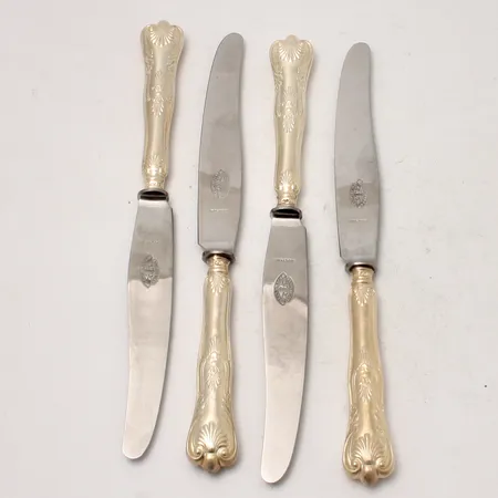 4st matknivar i silver, längd ca 19cm, modell Engelsk Snäck - Eskilstuna Jernbolaget, 830/1000, knivblad i stål, bruttovikt 167,24g. 