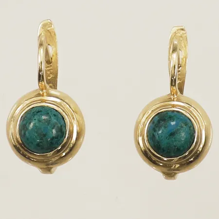 Örhängen med troligen grön turkos längd 18,8mm bredd 10,7mm 14K Vikt: 4,8 g
