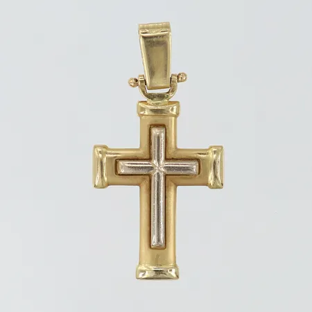 Hänge kors längd inkl ögla ca 39mm bredd ca 5,5x20mm tvåfärgat 14K Vikt: 6,4 g