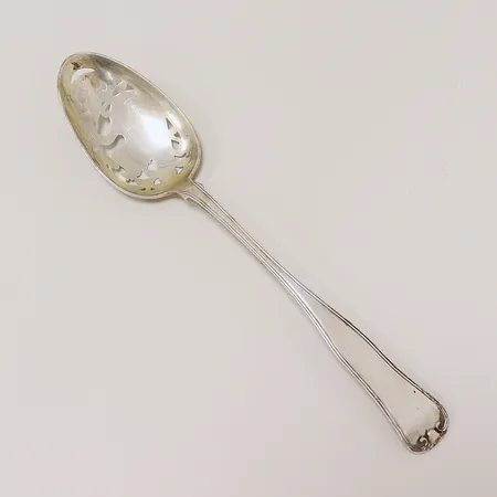Slev ca 28cm genombruten dekor i bladet, troligen Danmark, bruksrepor, silver 830/1000 Vikt: 78,4 g
