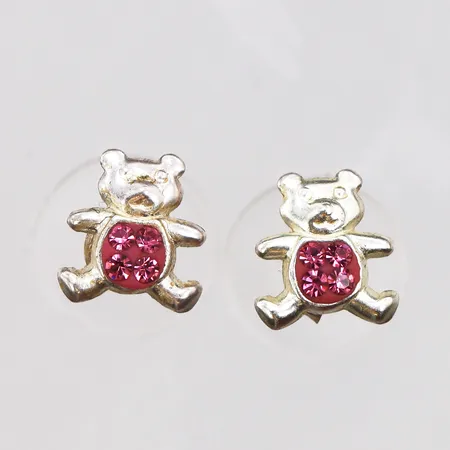 Ett par örhängen nallebjörnar med rosa stenar, 8,7x8,2mm, stift, 925/1000 silver Vikt: 0,6 g