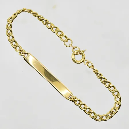 Armband Pansar med platta längd 20cm, bredd 4-5mm, ihåliga länkar, namngravyr på platta, 18K. Vikt: 5,4 g