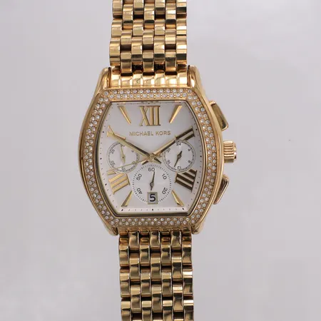 Damur Michel Kors, stål, quartz, 39mm, ref MK-5898, serienr 251401, datum, kronograf, armband ca 19cm med viklås. Inga övriga tillbehör