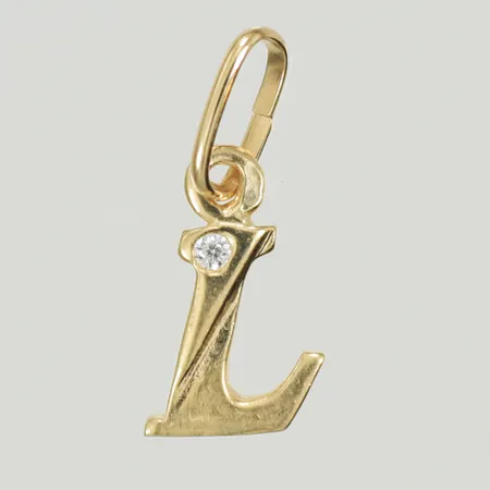 Hänge "L" med vit sten längd 14mm, bredd 6mm, 14K, 0,3g Vikt: 0,3 g