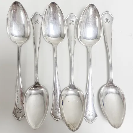 6 Bordsskedar, modell HANSA, längd 20,5cm, finska stämplar, gravyr, 830/1000 silver Vikt: 317,6g Vikt: 317,6 g
