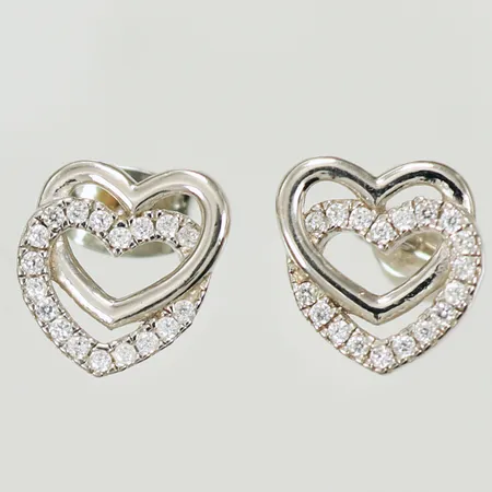 Örhängen hjärtan med vita stenar 10 x 10mm, ett stift skevt, en snurrebuss ej silver, Silver 925/1000, 1,5g