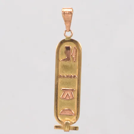 Hänge hieroglyfer längd 5cm, bredd 10,2mm, 18K Vikt: 2,6 g