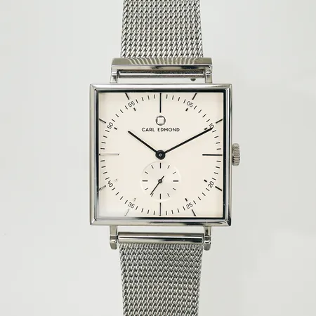 Herrur Carl Edmond Granit, IB05067BG, 34x34mm, Quartz, stållänk och läderband, behov av batteribyte. fodral.