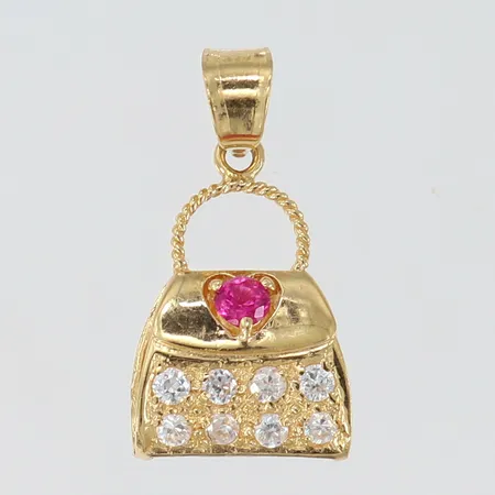 Hänge väska med vita samt rosa sten längd inkl. ögla 22,4mm, bredd 16,2mm, 18K Vikt: 1,7 g