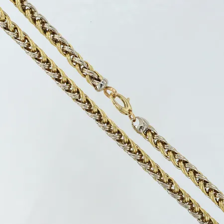 Collier flätat modell tvåfärgat 49cm, bredd 6mm, otydliga stämplar, 18K Vikt: 50,6 g