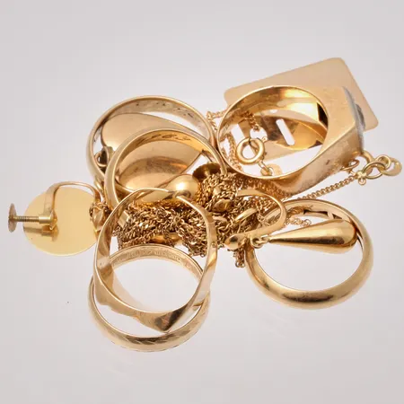 Diverse defekt guld 18K, 36,54g.