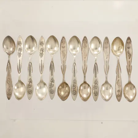 Tolv Kaffeskedar längd 10,5cm Alton år 1984 silver 830/1000 Vikt: 148,8 g