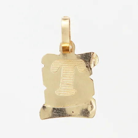 Hänge bokstav "T" 18x9mm, smärre bucklor, 14K Vikt: 0,3 g