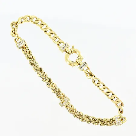 Armband vita stenar längd 18,5cm bredd 4-5mm defekt 18K.  Vikt: 7,4 g
