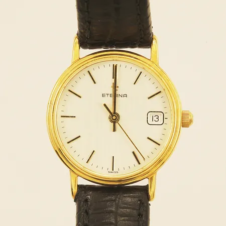 Armbandsur Eterna 18K Ø23,5mm quartz datum original läder armband personlig gravyr går ej 18K Vikt: 0 g