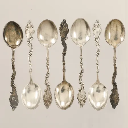 Sju kaffeskedar längd 9,5cm silver 830/1000 Vikt: 72,9 g
