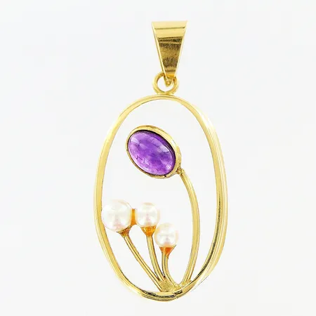 Hänge lila sten odlade pärlor Ø2-3mm 29x14mm 18K.  Vikt: 1,1 g
