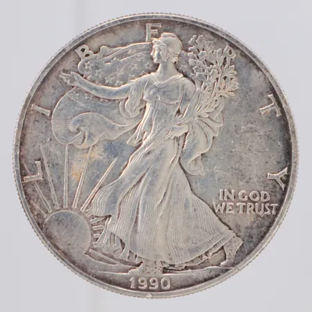 Mynt 1 Dollar, American Silver Eagle, år 1990, 999/1000 silver  Vikt: 31,1 g