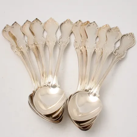 12st skedar i silver, längd ca 18cm, modell Olga, 830/1000, 637,12g. 