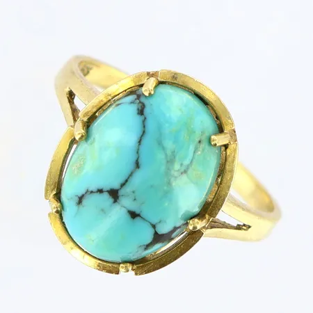Ring turkos sten stl:18½, bredd 16mm, 14K Vikt: 4,3 g
