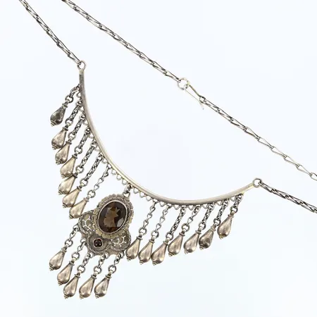 Halscollier med stenar brun och röd, längd ca42cm, silver 925/1000 Vikt: 34,5 g