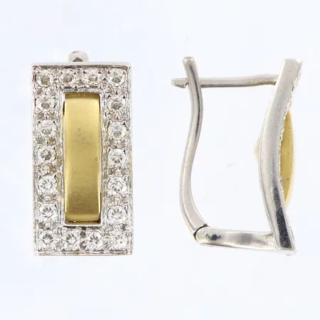 Örhängen vit/gulguld med stenar längd 18mm, bredd 10mm, 14K Vikt: 5,1 g
