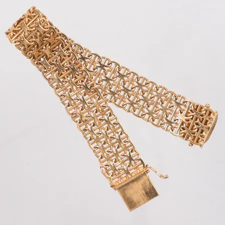 Armband X-länk med stav längd 18cm, bredd 15,4mm, Jo-Ans Guld Johansson & Andersson, år 1967, 18K Vikt: 31,3 g