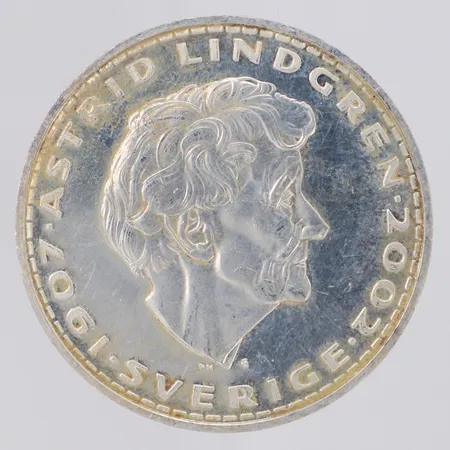 Minnesmynt Astrid Lindgren 1907-2002, Emil i Lönneberga, märken 999/1000 silver Vikt: 26,9 g