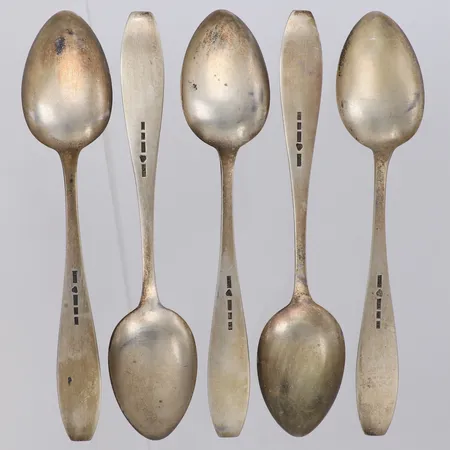 5 Skedar, längd 12,5cm, Finland, graverade, silver 813/1000  Vikt: 71,5 g