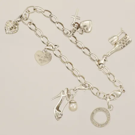 Armband Ankar med fem berlocker med vita stenar samt pärla Thomas Sabo längd 19,5cm bredd 5,0-33,3mm silver 925/1000 Vikt: 17,7 g