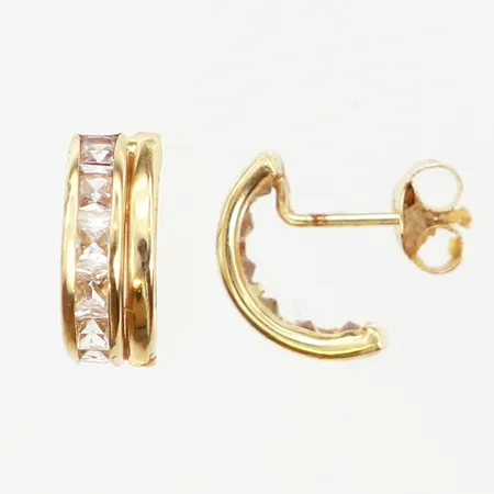 Örhängen med vita stenar, halv-creoler, höjd:11mm, bredd:4,5mm, 18K Vikt: 1,1 g