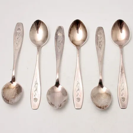 6st kaffeskedar i silver, längd ca 10,5cm, modell Brunkulla, Alton, 830/1000, 63,93g. 