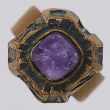 Ring med ametist stl:18½, justerbar storlek, bredd 16mm, Pentti Sarpaneva Finland, brons