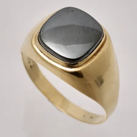 Klackring stl:20 bredd 2,9-13,8mm, Hematit, mått 11x10,6mm, 14K guld, 5,35g.