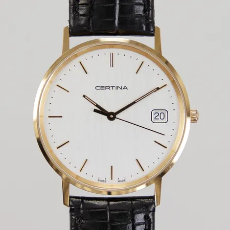 Herrur Certina 18K, quartz, Ø33,5mm, datum, refnr: 158.9289.68, serienr: 8BJUHYRPZ, läderarmband, certifikat 2021, manual, box, batteribyte krävs